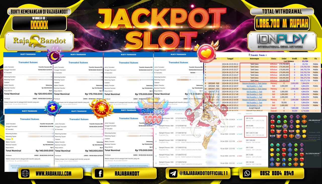 RAJABANDOT JACKPOT SLOT STARLIGHT PRINCESS 1000 Rp.1,039,741,500,-