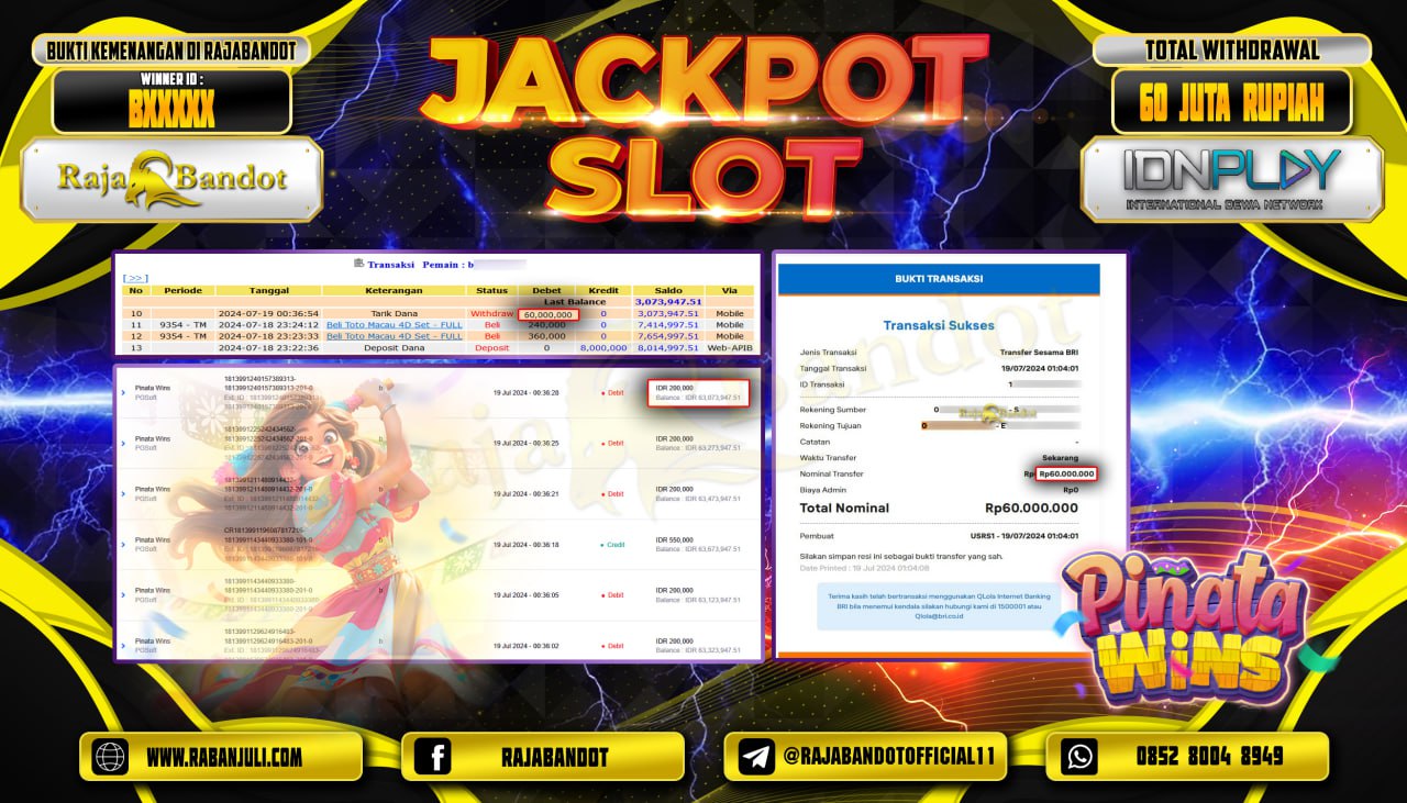 RAJABANDOT JACKPOT SLOT PNATA WINS Rp.60,000,000,-