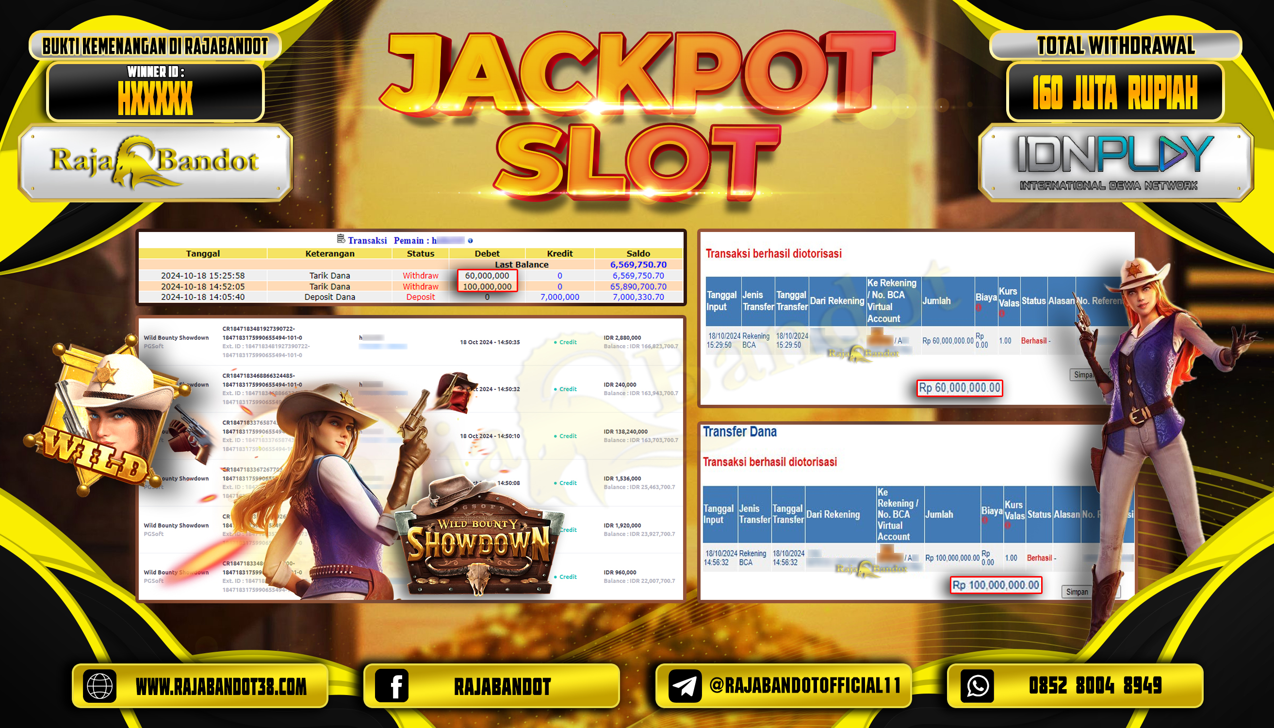 RAJABANDOT JACKPOT SLOT WILD BOUNTY SHOWDOWN Rp.160,000,000,-