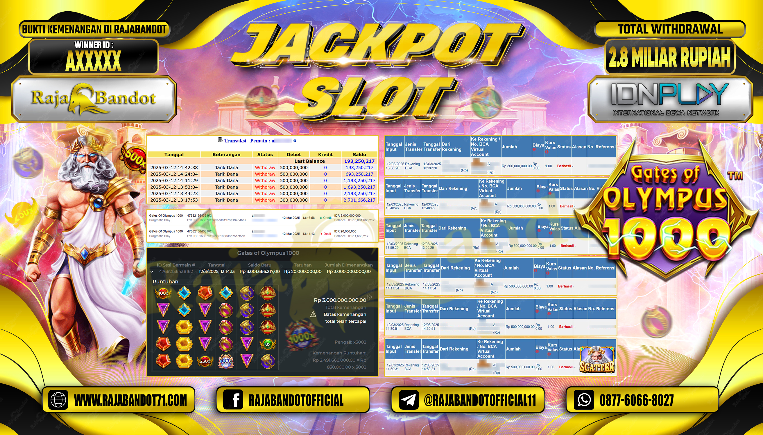 RAJABANDOT JACKPOT SLOT GATES OF OLYMPUS 1000 Rp.2,800,000,000,-